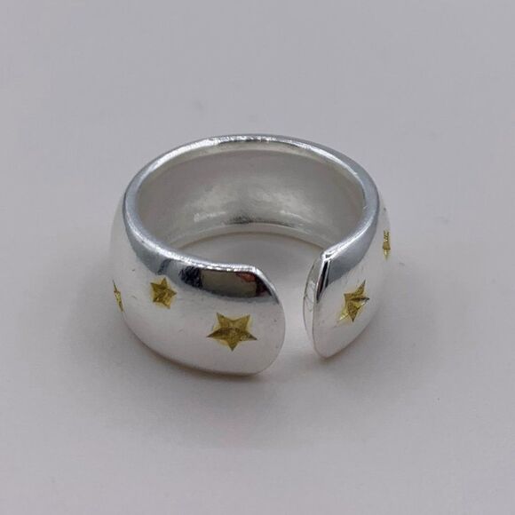 Ring, new, no tags, solid 925 sterling silver, tiny golden star motif - Picture 3 of 16